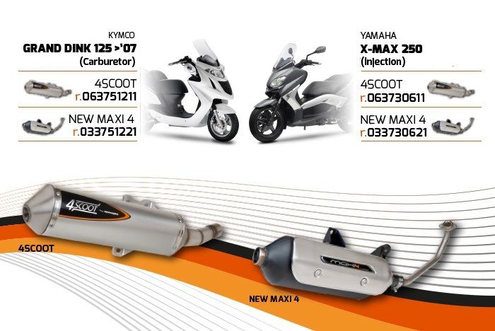 4SCOOT y NEW MAXI 4 para las Kymco Grand Dink 125 (Carburador) y Yamaha X-Max 250 (Inyección)